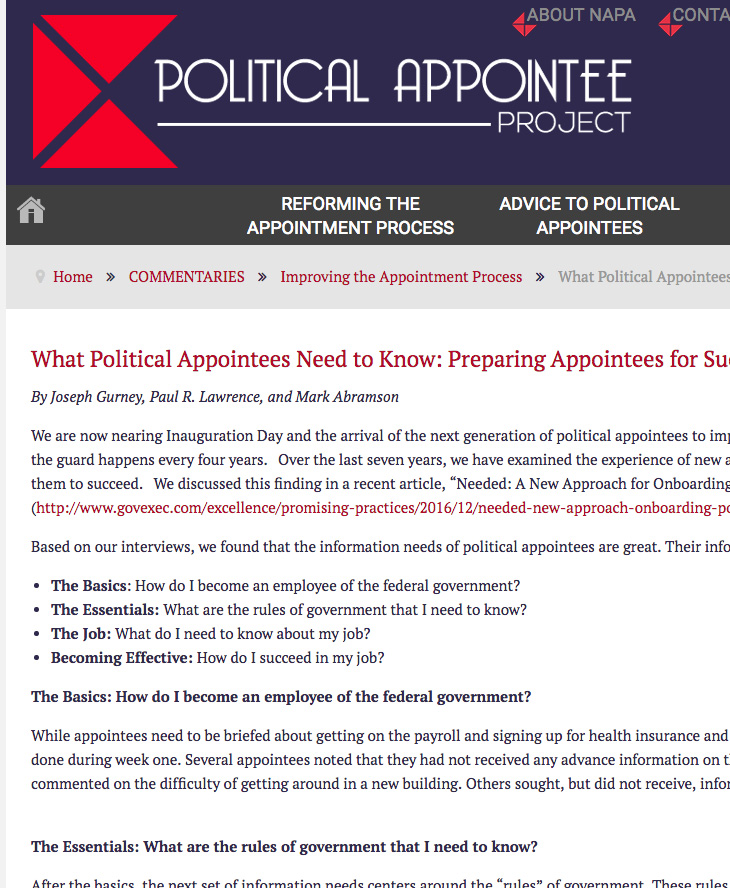 What Political Appointees Need to Know: Preparing Appointees for Success